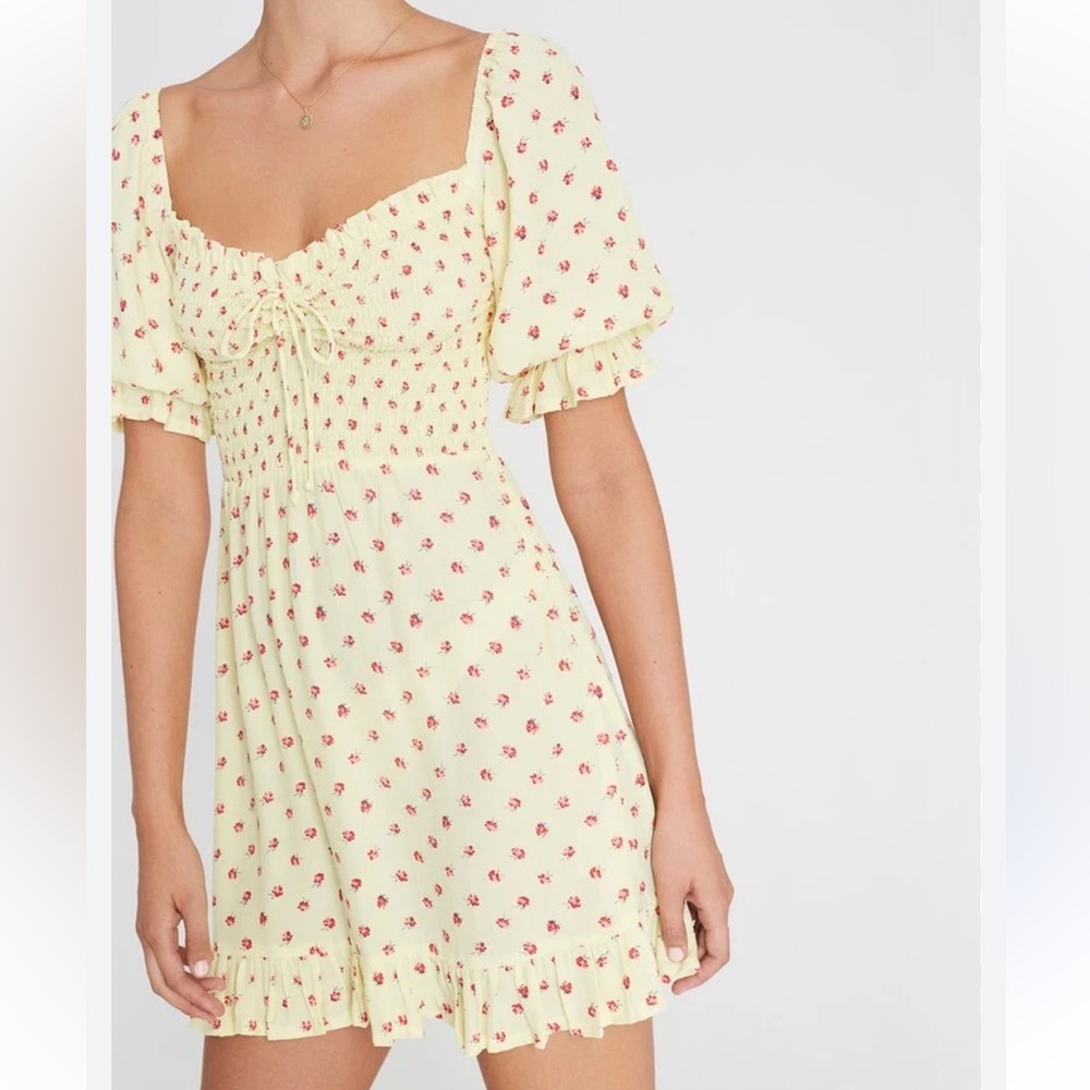 Faithfull The Brand Sage Mini Dress in Santa Maria Floral Yellow Sz XS - Picture 6 of 14
